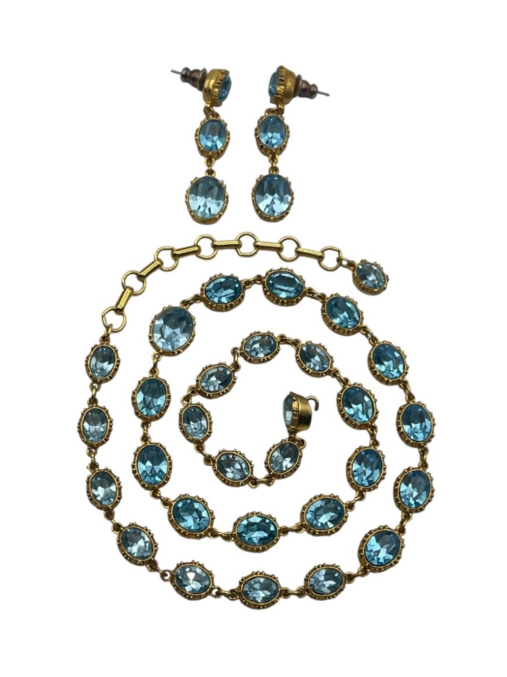 MFA museum of fine arts Oval Blue Crystal Riviere rhinestone necklace & earrings